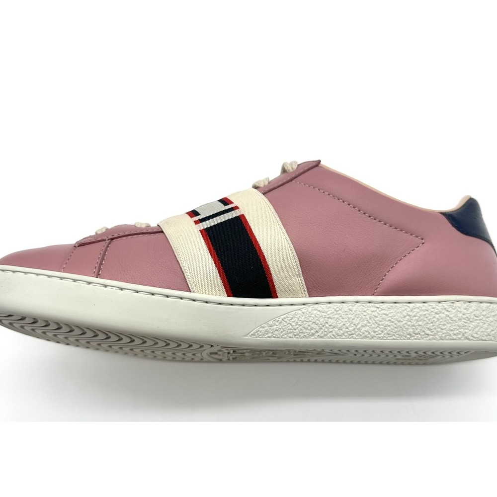Gucci Bubblegum Pink Leather Ace Logo Stripe Strap Low Top Sneakers 6/36.5 - Picture 12 of 17